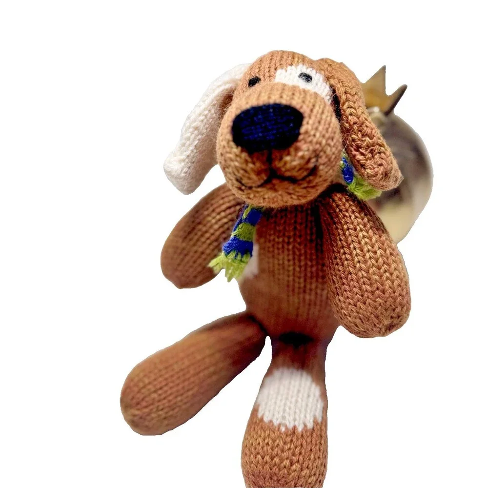 Melange Collection Brown Spotted Knit Puppy Striped Scarf Dog Handmade In Peru